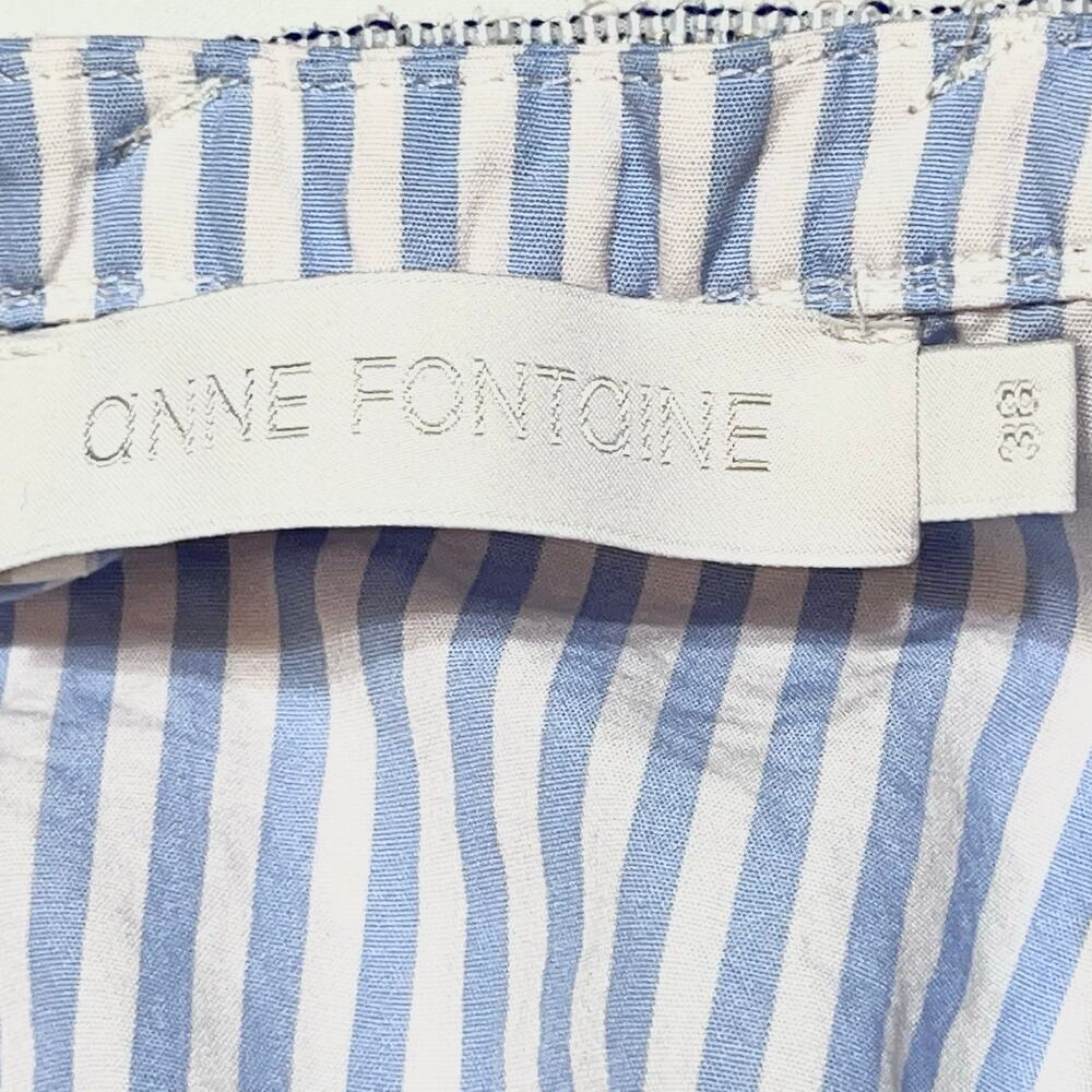 Anne Fontaine Aix Shirt Pearl Neck Size 38 Blue White Pinstripe Button Down - Picture 8 of 12